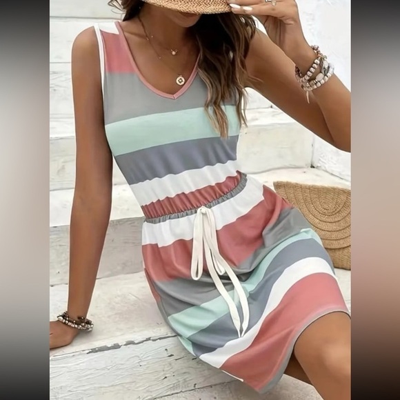 Women’s Drawstring Colorblock V Neck Tank Knit Dress - Size XL - NWT - Picture 3 of 4